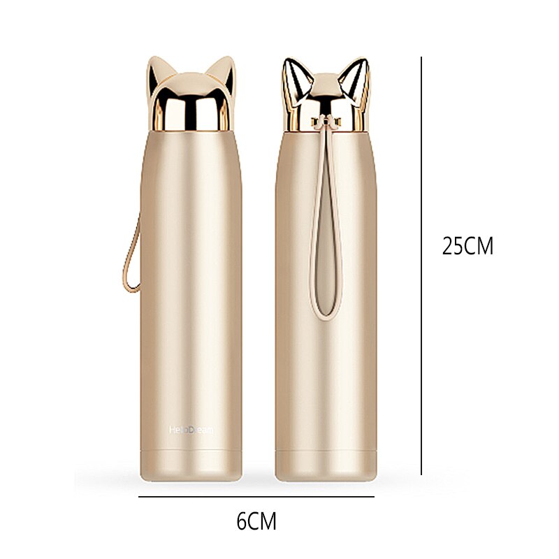 1 stücke Nette Edelstahl Katze ohren Thermos Tassen Thermocup Isolierte Becher Vakuum Glaskolben Thermo Kaffee Becher Reise Flasche Becher
