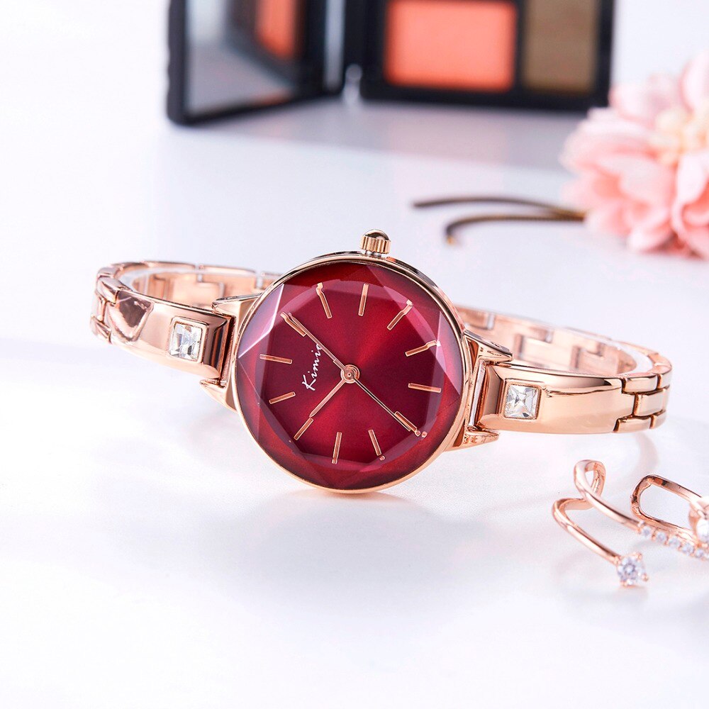 KIMIO Damen Armband Uhren Für Frauen Rot Zifferblatt Uhr Top Luxus Weibliche Armbanduhr Uhr Relogio Feminino