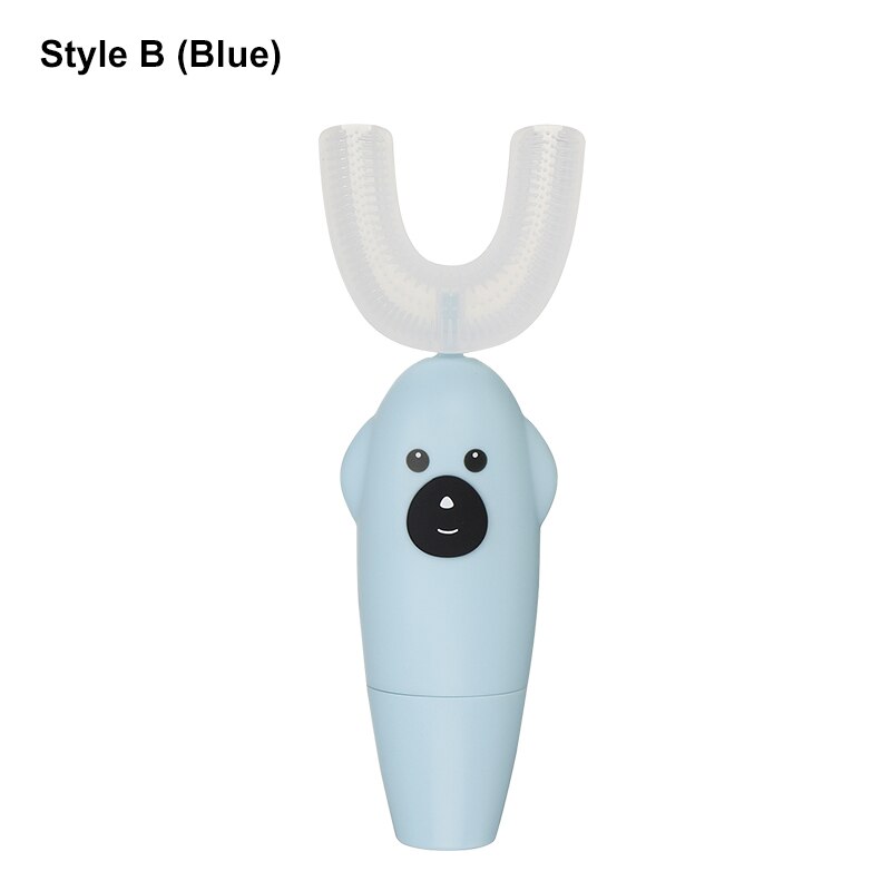 2 Styles Smart Electric Toothbrush 360° U-Shaped Automatic Ultrasonic Cleaning Toothbrush USB Charging for Aged 2-12: Blue Style B