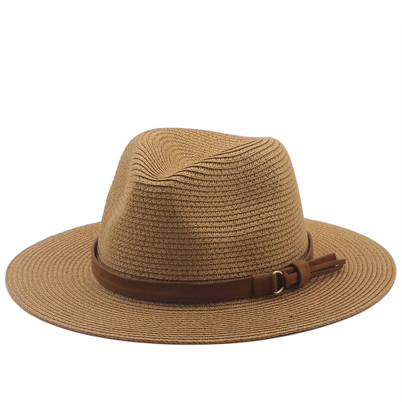 Panama Hoed Zomer Zon Hoeden Voor Vrouwen Mannen Strand Strooien Hoed Mode Uv Zon Bescherming Reizen Cap Chapeu Feminino: KHAKI