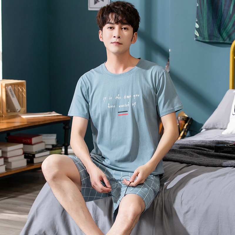 Mannen Zomer Katoenen Korte Mouwen Korte Broek Pyjama Set Multi Stijlen Plus Size Heren Nachtkleding Pyjama Dunne Gedeelte thuis Pak