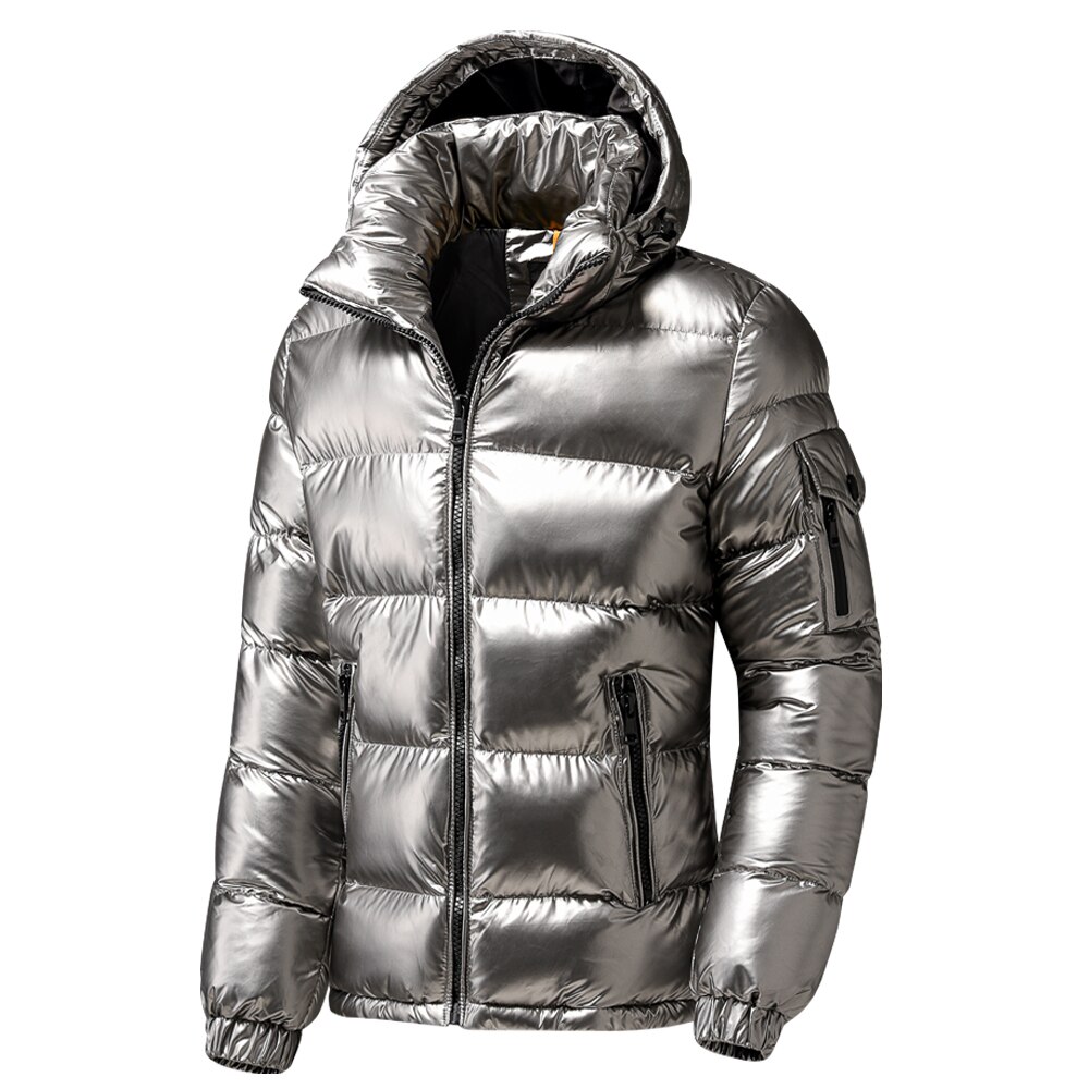 Veste Parka métallique brillante pour homme, vêtement d'extérieur, , épais, imperméable, coupe-vent, détachable, automne hiver: Silver / XS