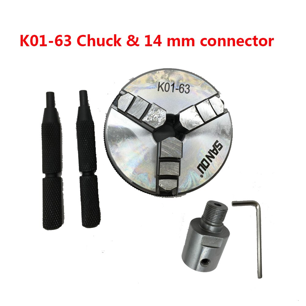 63mm 2.5" LATHE Chuck three Jaw Manual mini Self-Centering Chuck Sanou K01-63 with Connecting rod Connector for CNC: K01-60-14MM