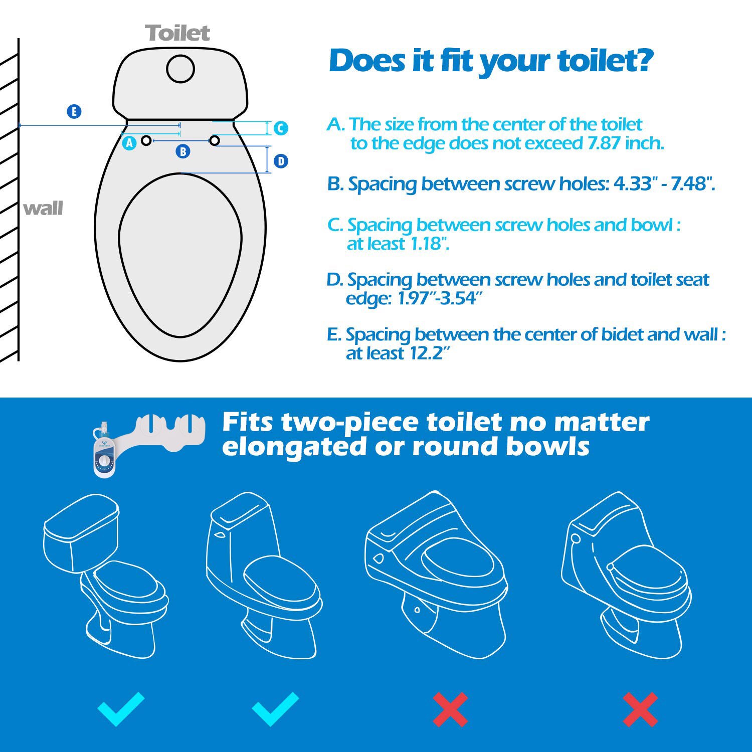 Self Cleaning Nozzle - and Cold Fresh Water Spray Non-Electric Mechanical Bidet Toilet Attachment for Double Nozzles