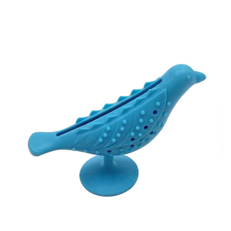 Cat Silicone Birds-Shape Molar Toys Smart Interaction Suction Cupbite Grinding Teeth Leaking Food Chew Toys NIN668: Blue