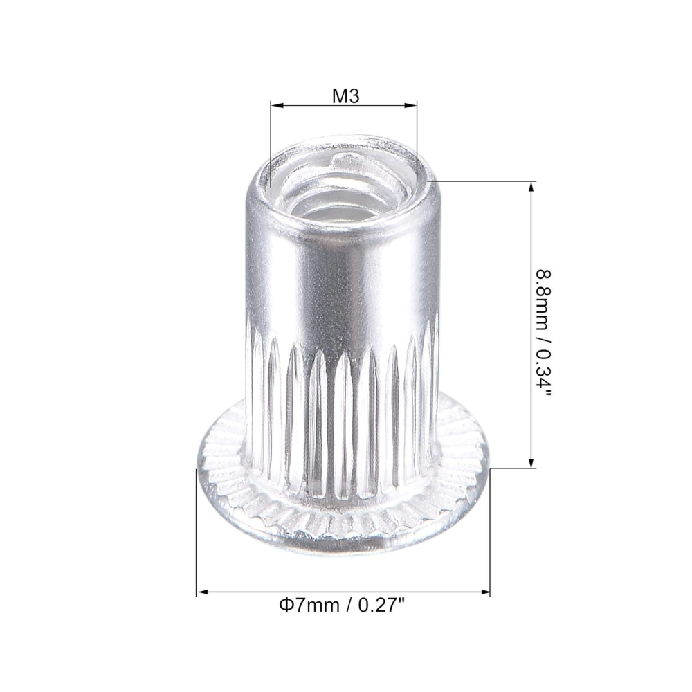 Tuercas M6 de aleación de aluminio, tuerca de inserción roscada de cabeza plana moleteada, plata, 50 Uds.