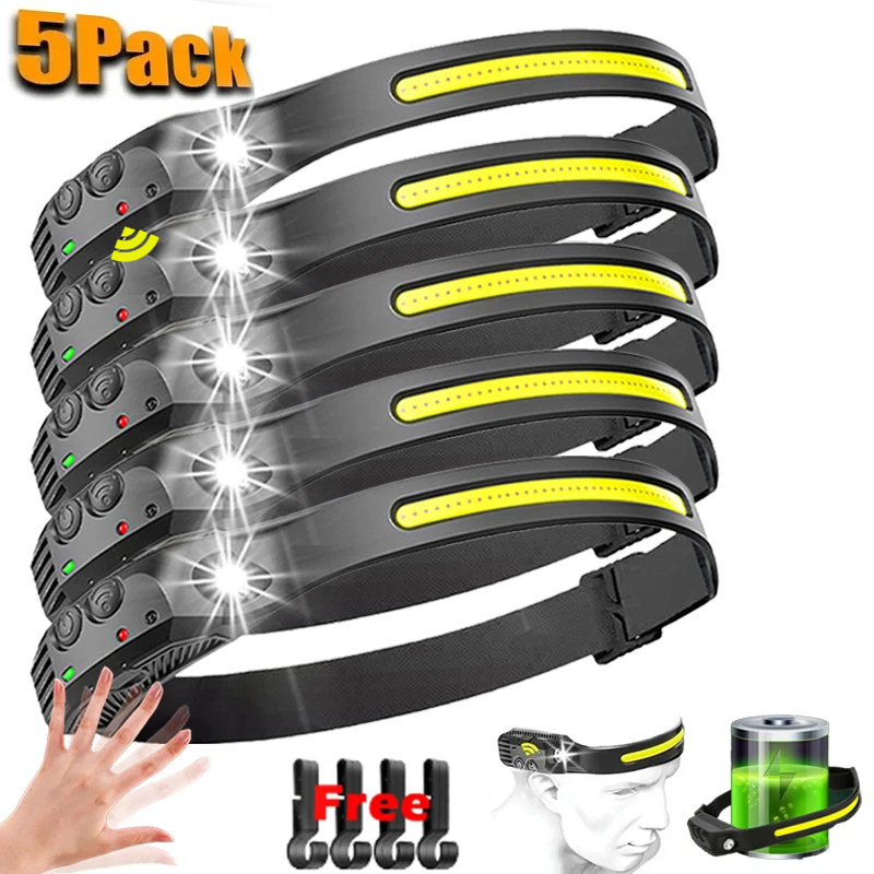 1-10Stck Induktion Scheinwerfer Kolben Scheinwerfer Eingebaute Batterie Taschenlampe USB Aufladbare Kopf Taschenlampe 5 Beleuchtung Modi Scheinwerfer