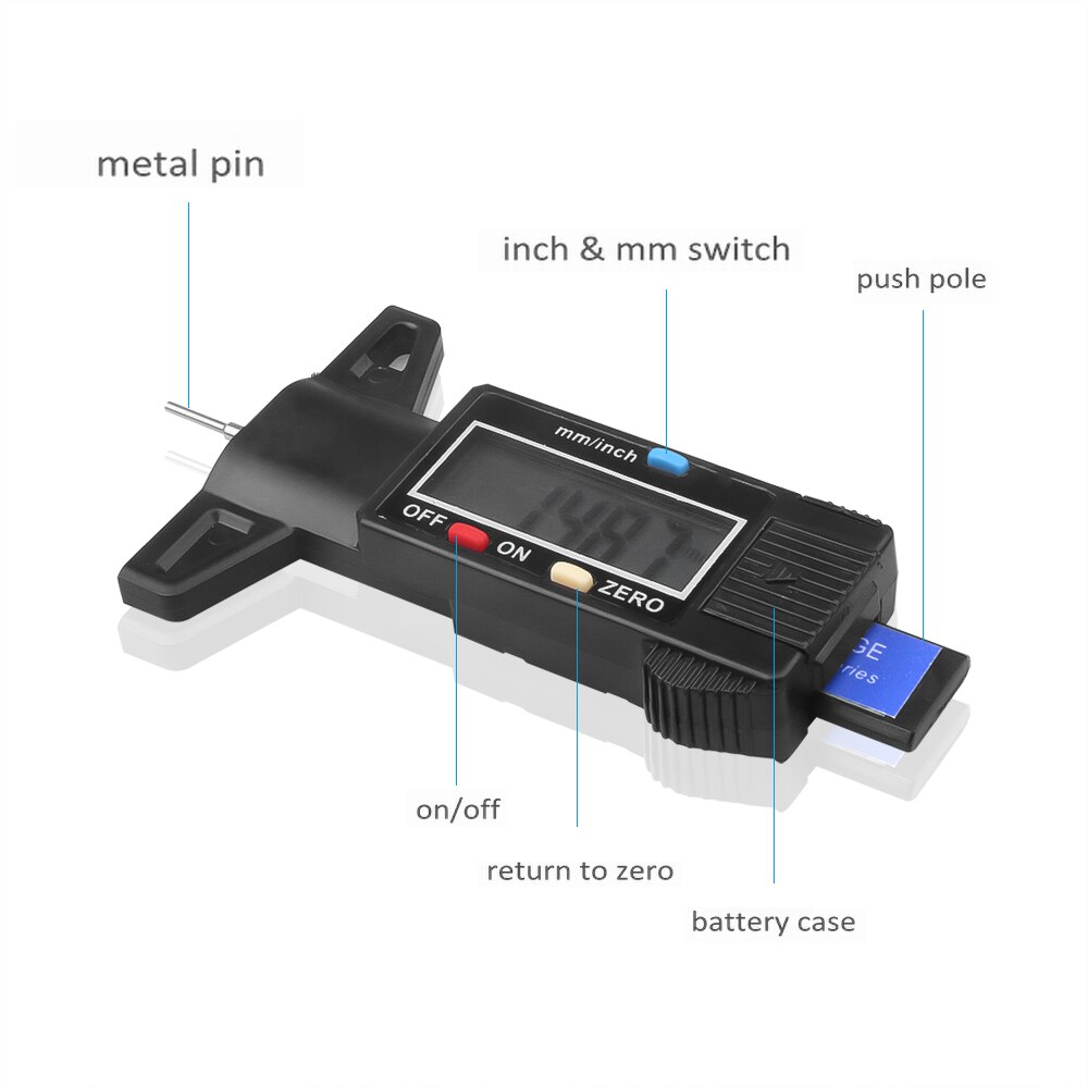 Tyre Tread Depth Gauge 0-25mm Meter Measurer Tool LCD Display Tread Checker Tire Tester