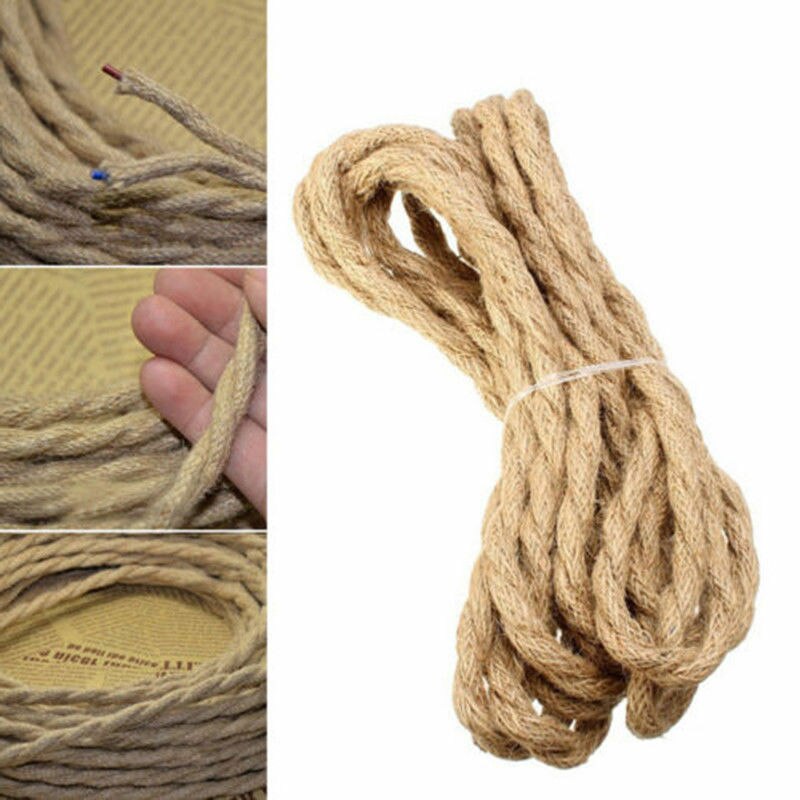 5m/ rull 2*0.75mm hampetau kabel, hampetau flettet ledning, tvunnet par flettet ledning, retro lysekronetråd