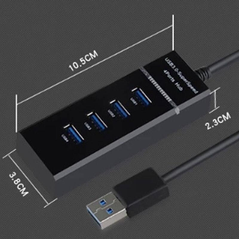 Cable largo Hub USB 3,0 de 4 puertos de 12 pulgadas con puerto de carga micro-usb, Conector de extensión de centro de extensión USB de transferencia de datos