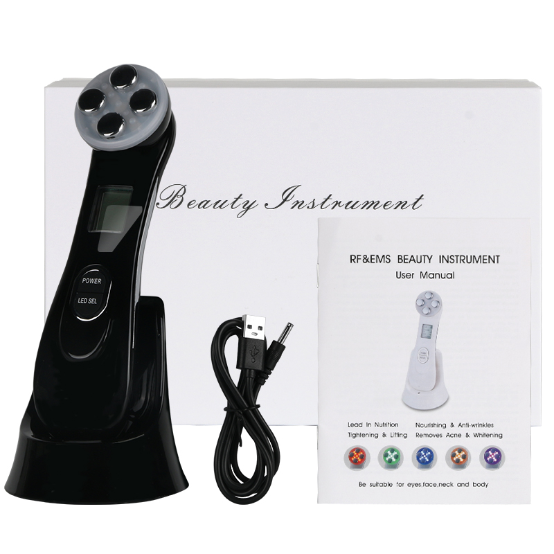 Mesoterapia electroporación LED terapia de luz de fotones RF EMS rejuvenecimiento de la piel máquina de belleza de masaje para estiramiento facial: Black With Box
