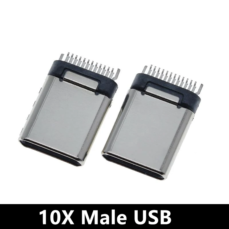 Conector USB 3,1 tipo C de 10 piezas, adaptador de receptáculo de enchufe hembra/macho para soldar Cable y Cable de 24 Pines, compatible con placa PCB: Multicolor