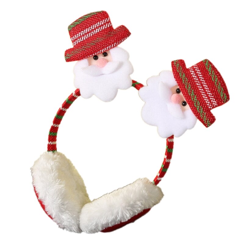 Winter Faux Fur Santa Earmuffs Christmas Earmuffs Cute Knit Fuzzy Ear Muffs for Women Girls Ear Warmers For Kids