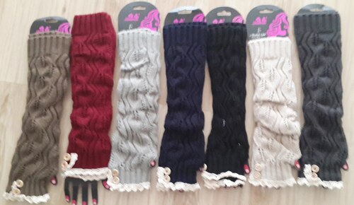 solid Lace knitted Fingerless Gloves Ballet Dance button glove burn out long Arm Warmers 7 colors #3706: mixed color