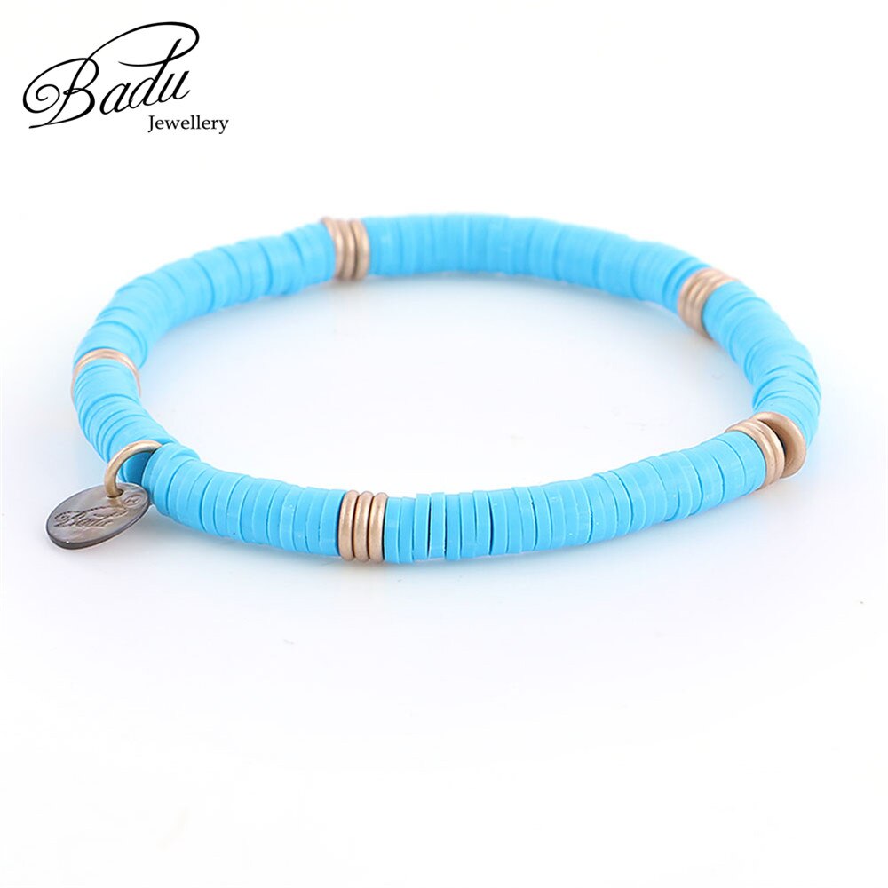 Pulseira de contas de argila e badu, bracelete com berloque de polímero e argila, boho, joia para mulheres, dia das bruxas, bracelete