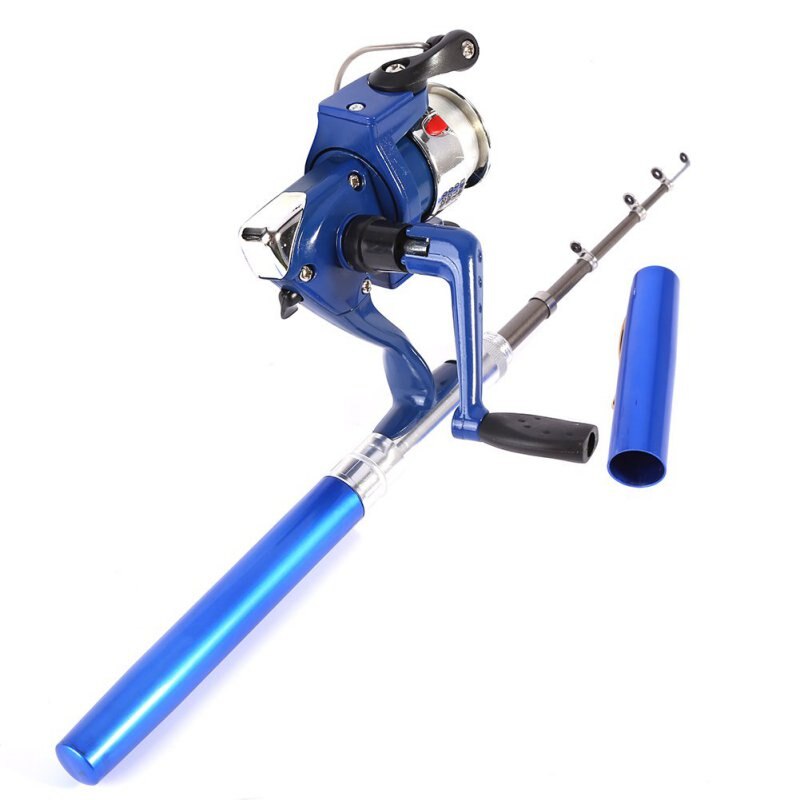 Outdoor Mini Camping Reizen Baitcasting Telescopische Pocket Pen Vorm Hengel + Reel + Vislijn Set