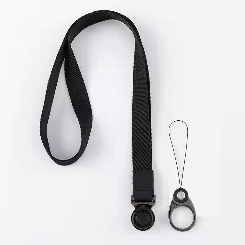 DAEHAN NECK LANYARD for mobile phone detachable metal finger ring strap hand wrist lanyard: Black 1