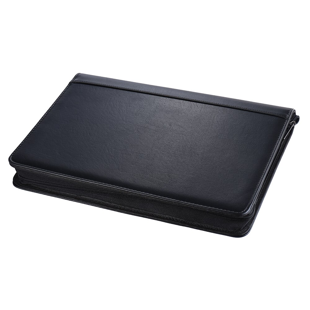 Multifunctional Business Portfolio Folder Document Case Organizer A4 PU Leather Zippered Closure Loose-leaf Loop