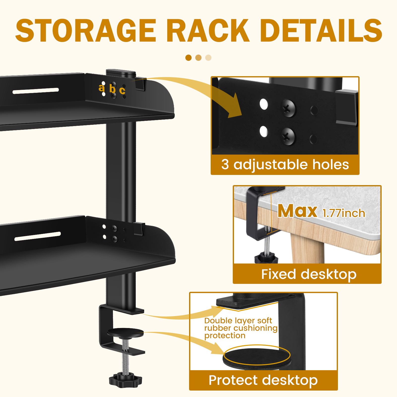 2 Tiers Desktop Bookshelf Clamp On Desk Shelf Clamp Table Mount Shelf Space Saving Desktop Clamp Shelf for Office Sturdy Table
