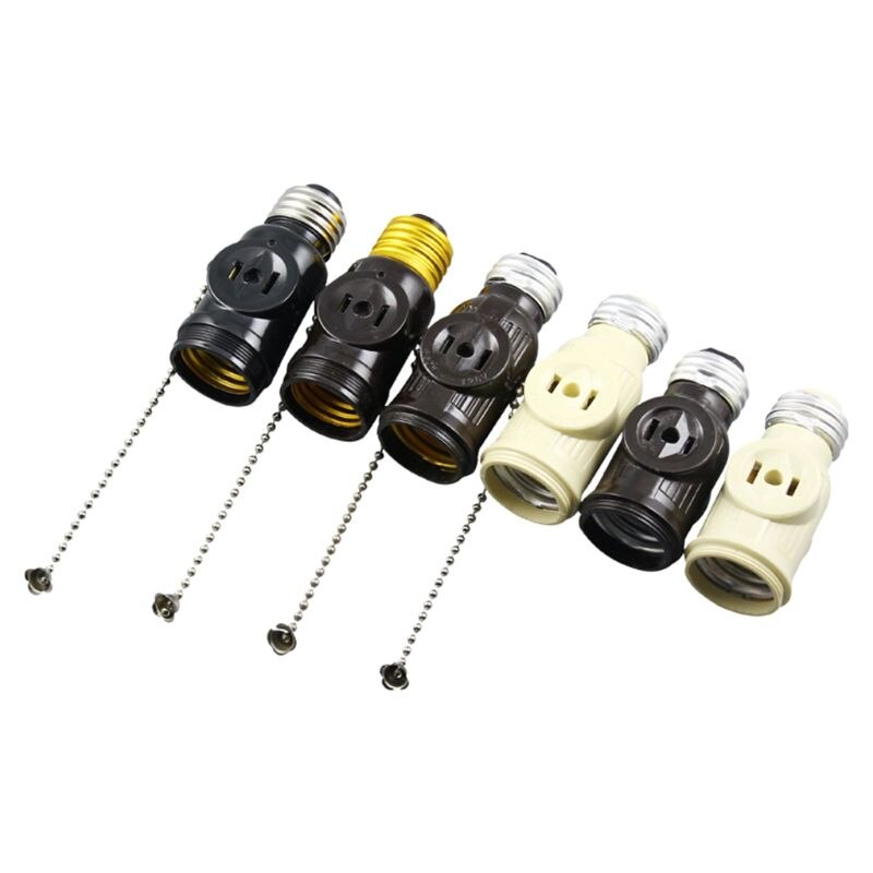E26 Bulb Socket to 2 Outlet Adapter Light Holder Splitter with/without Pull Chain Switch for Workshop Garage Utility Room