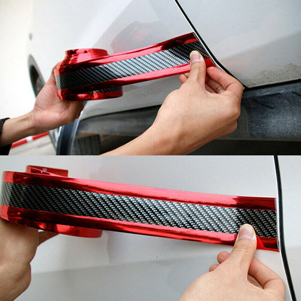 Gummi bil klistermærke kulfiber rød gummi dørkarm beskytter kant beskyttelsesstrimmel 5cm*1m bildør