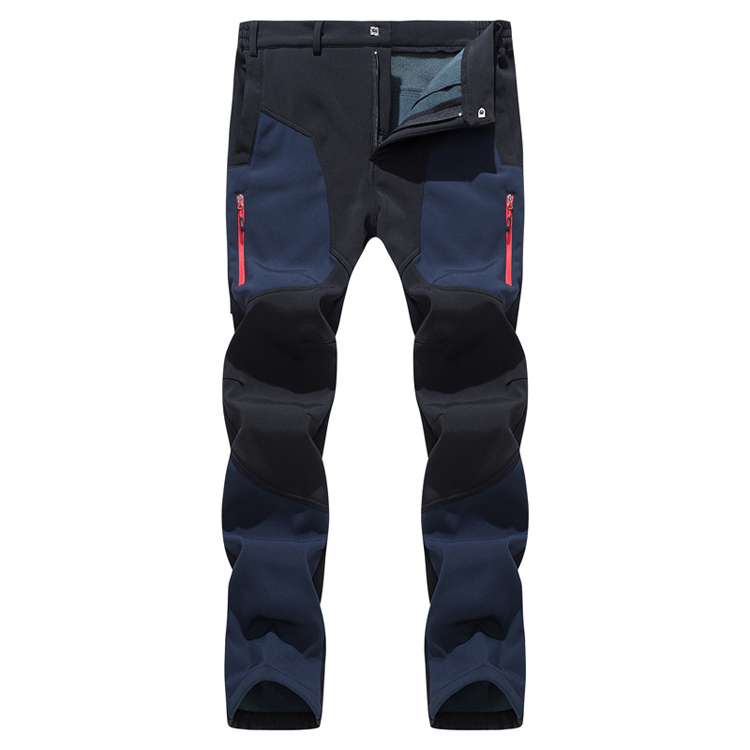 TRVLWEGO Winter Men Trekking Pants Sports Hiking Camping Fleece Water Resistant Cycling Very Warm Thickening Splicing Trousers: navy / L