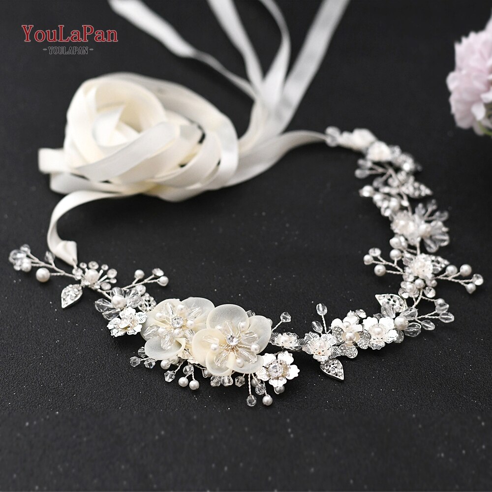 TOPQUEEN SH275 Rhinestone Belt Western Belts Women Decorative Dress Belts Silver Alloy Leaf Bridal Belts Belts: Off-white ribbon
