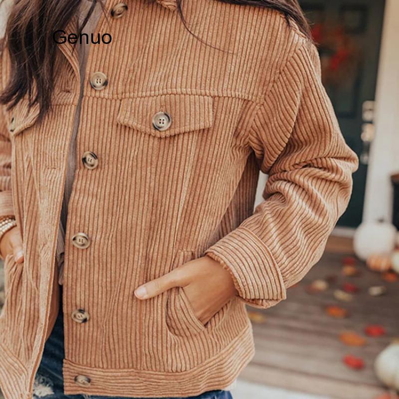 Harajuku corduroy jassen voor dames, winter- en herfstjassen, casual jassen voor dames, effen kleuren, losse bovenkleding.