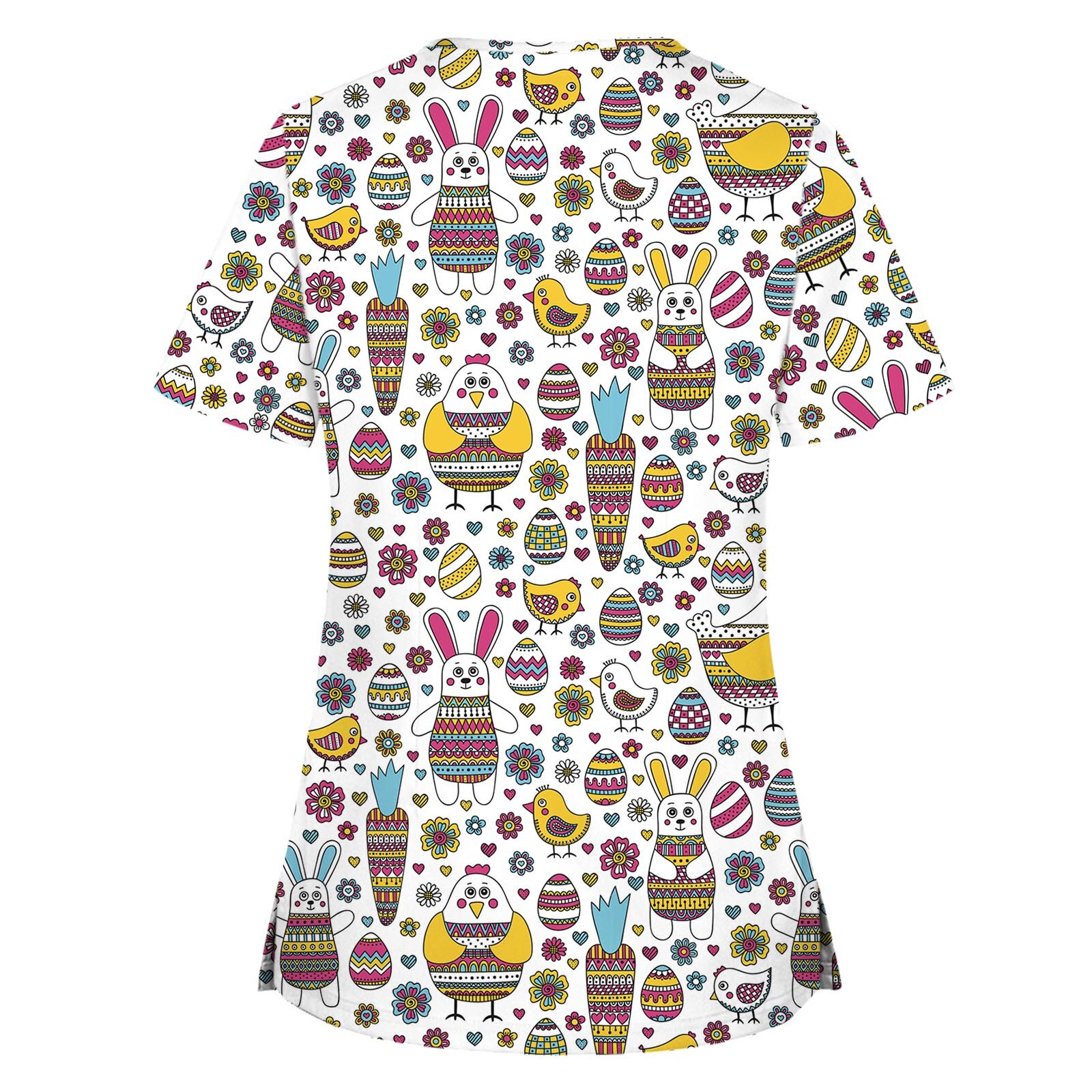 Femmes Clinique Blouse À Manches Courtes V-Cou Blouse Fleur Imprimé Travail Uniforme Blouse Salopette Vêtements Décontractés