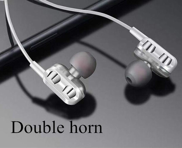 Stereo oordopjes met dubbele aandrijving, in-ear sportheadset met microfoon, mini-oordopjes, handsfree oordopjes voor iphone, samsung, huawei, xiaomi: Wit (dubbele hoorn)