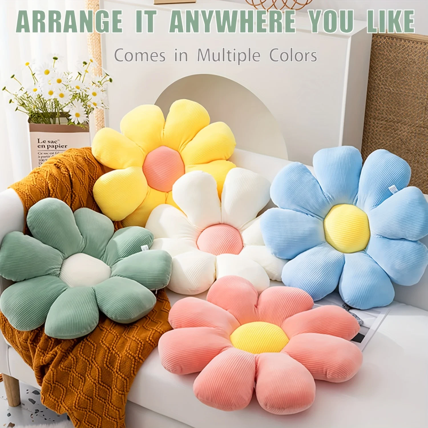 Oreiller tournesol, coussin de siège marguerite, tapis de fleurs, tapis de bureau, tapis en peluche, de Noël, Halloween, de Thanksgiving
