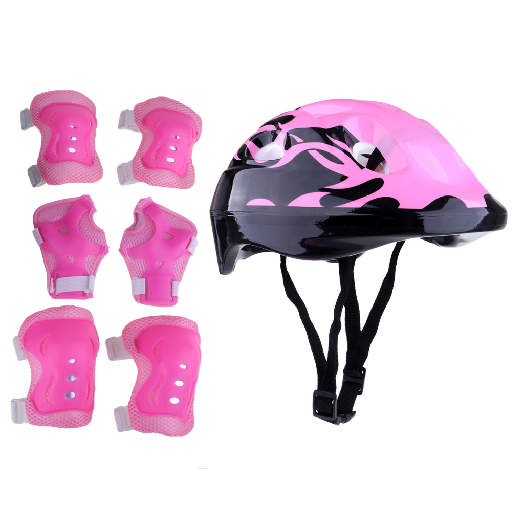 7 Pcs Child Cycling Inline Roller Skating Protective Gear Set - 58-62cm Safety Helmet + Knee &amp; Elbow Pads + Wrist Guards