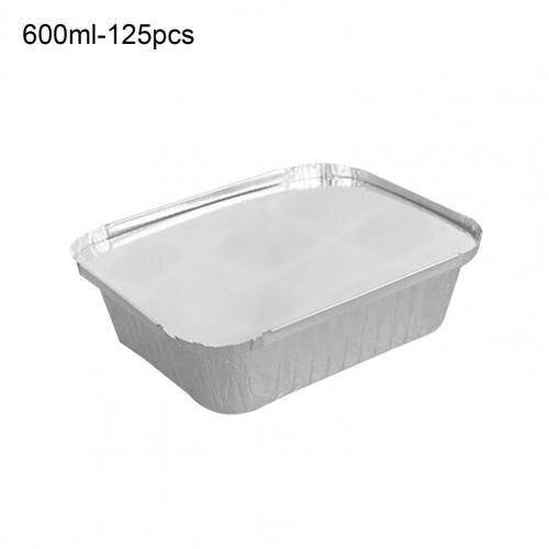 Bac à papier aluminium jetable avec couvercle, 125 pièces, grille Recyclable à chauffage uniforme, bac à loquet, fournitures de cuisine pour fournitures d&#39;extérieur: 600ml