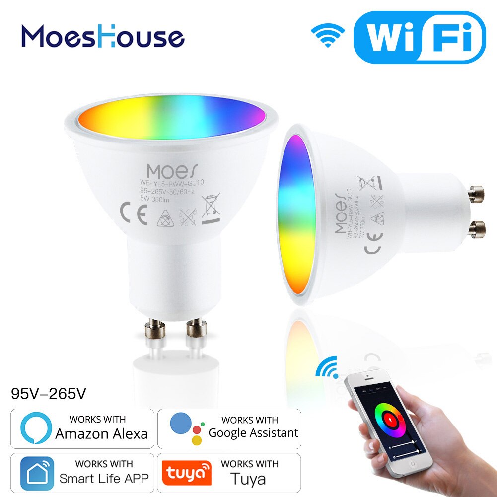 Moeshouse Tuya GU10 Wifi Smart Light Led-lampen Rgbcw 5W Dimbare Lampen Smart Leven Remote Contro Werken Met Alexa google Thuis