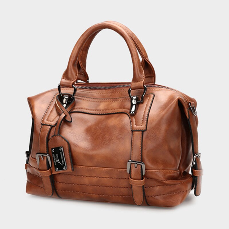 Women's PU Leather Handbag - Soft Cushion Tote - Single Shoulder Strap - Zipper Closure: Brown