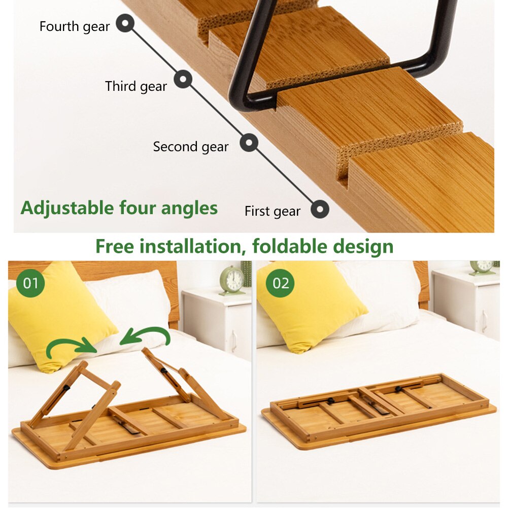 Bamboo Laptop Desk Dormitory Bed Lap Desk Adjustable Book Reading Tray Stand Study Table Mobile Lazy Lap Tray