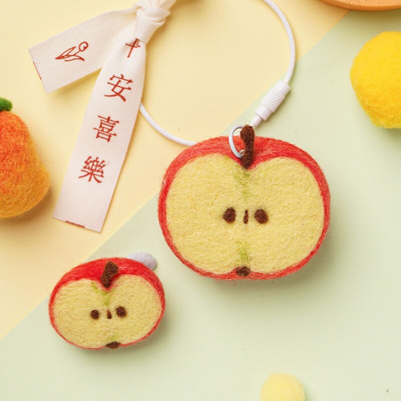 Kit de Material de fieltro de lana de fruta, llavero colgante hecho a mano DIY, accesorios de fresa, melocotón, manzana hechos a mano, 1 pieza: No.5