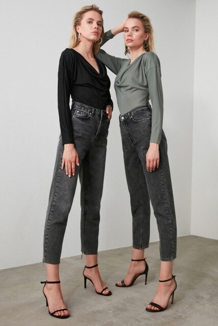 Trendyol High Bel Straight Jeans TWOAW21JE0079: Anthracite / 36