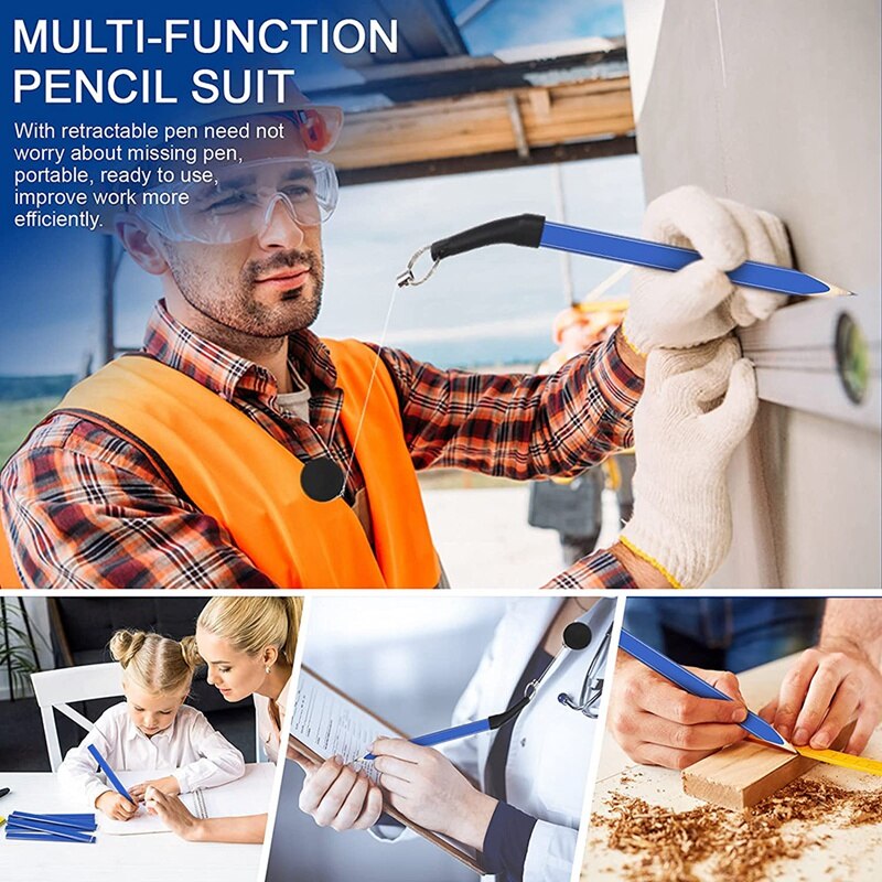 24 Pieces Construction Pencils with Retractable Carpenter Pencil Holder and Sharpener,for Construction Work Mechanical