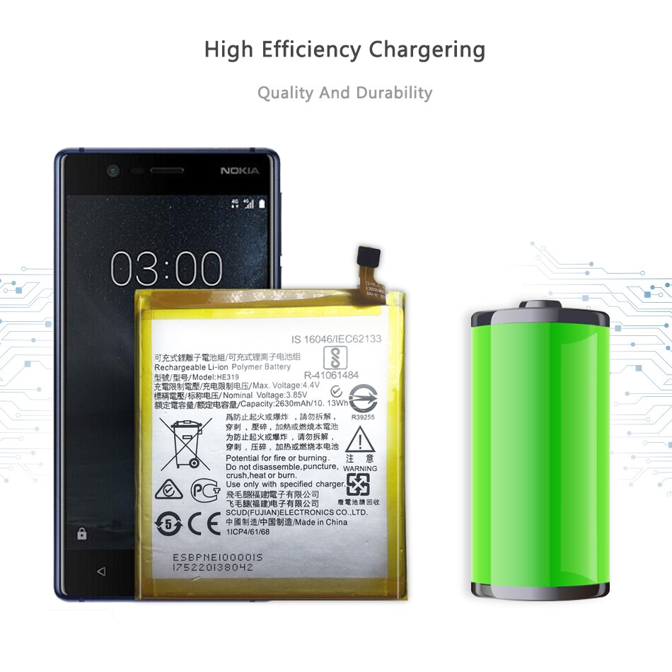 HE319 2630mAh Replacement Battery For Nokia 3 TA-1020 1028 1032 1038 HE 319 +Tracking Number