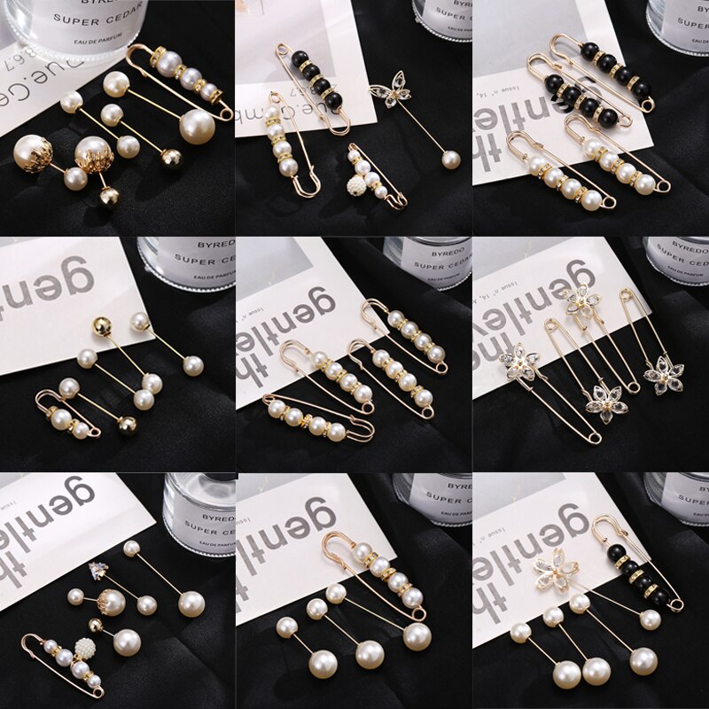 17KM-Alfileres de ropa de perlas Vintage para mujer, conjunto de broches con hebilla para vestido y pantalones, accesorios de tendencia, joyería,
