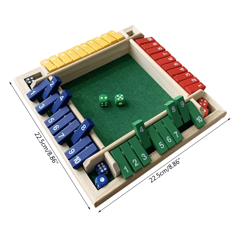 Classic Game Shut the Box Bar Toy w/ 8 Dice 10 Digital Tile for Party Desktop Men Women Interaction Family Gathering Toy