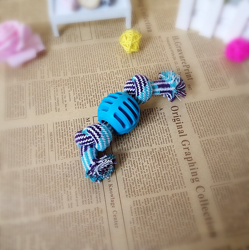 Forma de azúcar juguetes para perros cachorro Algodón Doble masticar juguete de perro nudo perros de compañía dientes limpios duradero hueso trenzado cuerda de juguetes para perro mascota suministros: blue