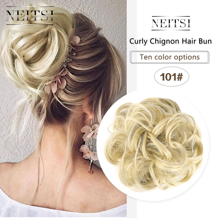 Neitsi Synthetic Bun Extensions Curly Messy Bun Hair Scrunchies Chignons Wedding Hair Piece For Women and Kids: 101
