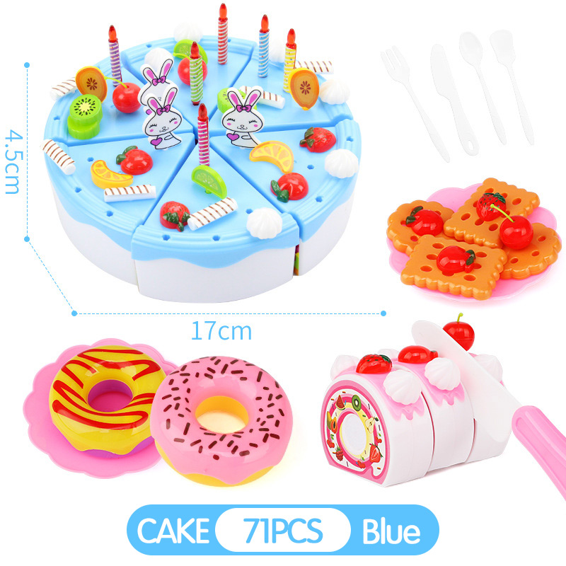 39-103Pcs Kids Cartoon Cake Pretend Play Kitchen Toys Fruit Cake Cutting Birthday Cake Sets Play House Toy for Children Girls: TC0082  QC-0051 BLUE