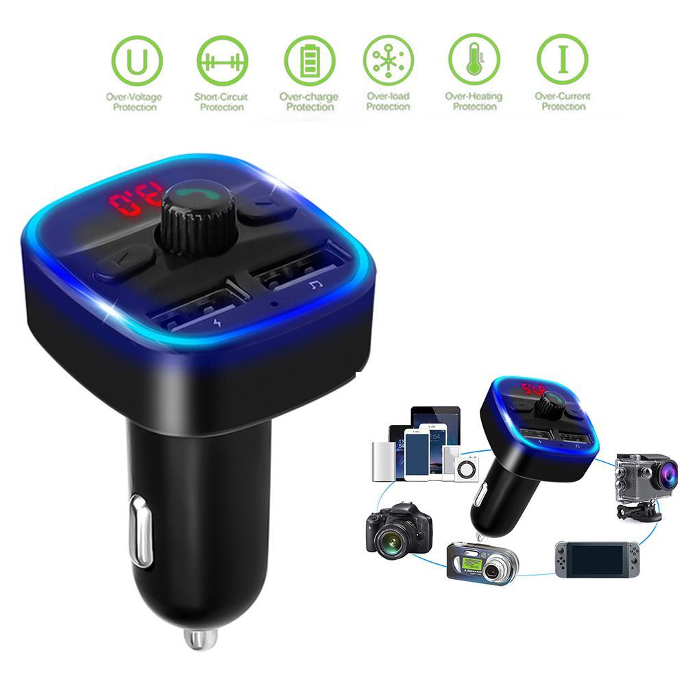 Lumière LED bleue transmetteur FM Bluetooth 5.0 Voiture MP3 Lecteur Double USB 2.4A max Soutien U Disque TF carte Mains Libres V5.0 Chargeur De Voiture
