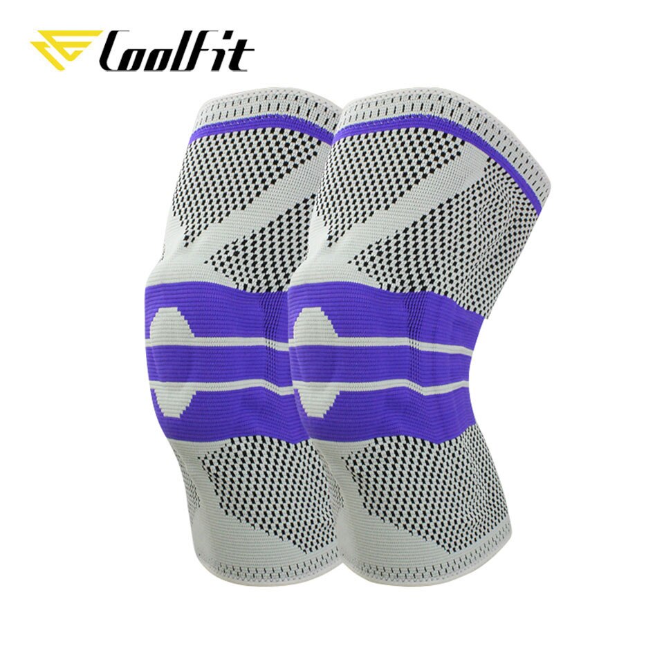 CoolFit 1Pair Basketball Knee Pads with Support Silicon Padded Elastic Non-slip Patella Brace Kneepad for Fitness Gear Protector: Gray / XXL