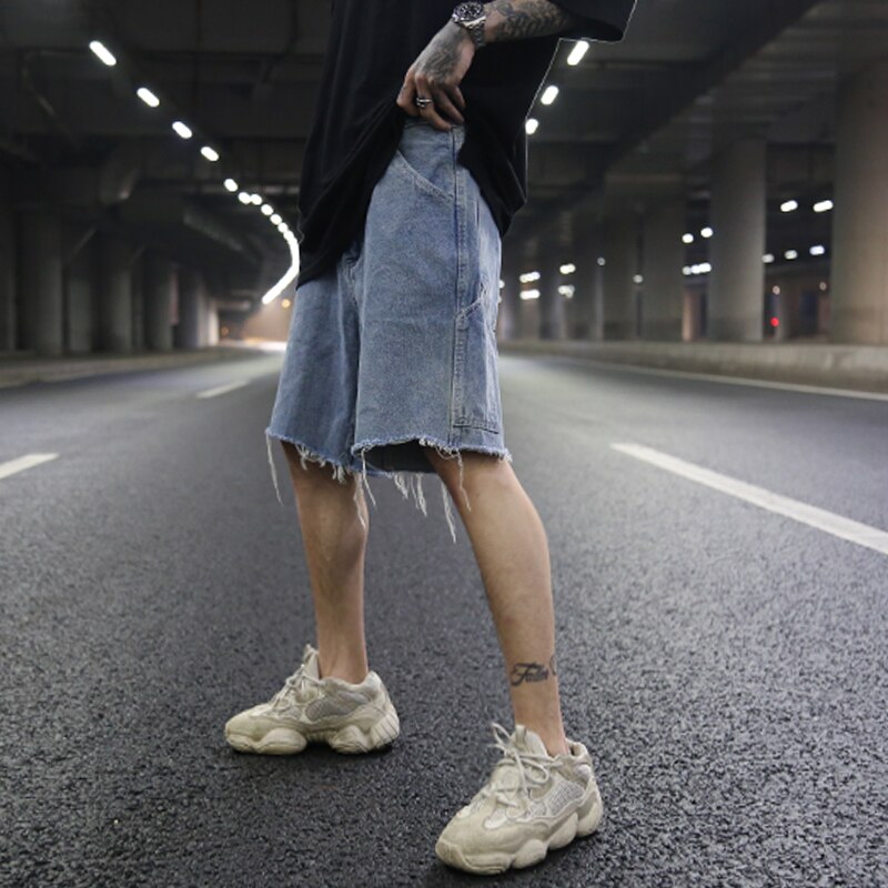 Mannen Retro Losse Korte Jeans Mode Straight Denim Gewassen Half Broek Mannelijke Toevallige Zomer Ripped Hip Hop Street Wear broek