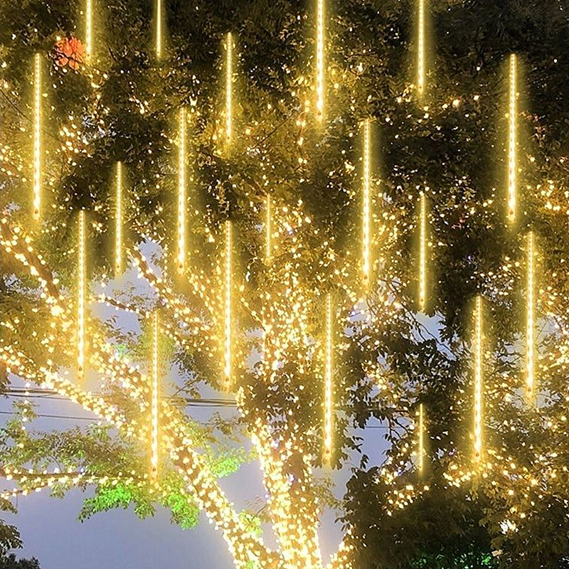 Outdoor EU Plug Meteor Shower Lights Falling Rain Fairy String Lights for Christmas Party Garden Decorations