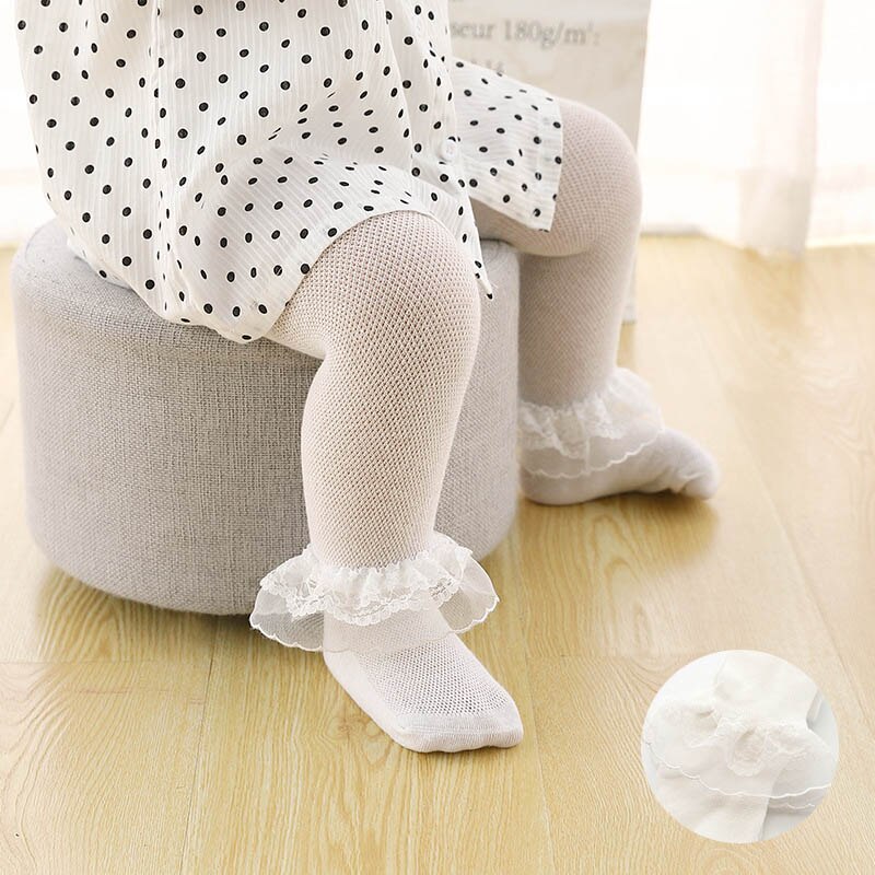 2pcs/lot Soft Cotton Baby Girl Tights Summer Toddler Kids Pantyhose Lace Flower Baby Tights For Newborn Leg Warmer Stockings: Style 1